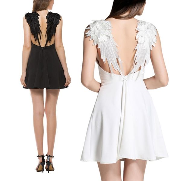 

летнее платье конструктора женщин платья вскользь тонкий сексуальный backless платья лета черный белый ангел платье женщины спагетти ремень, Black;gray