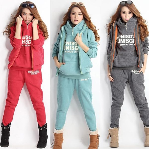 

women lady casual sports hoodies coat+vest+pants 3pcs sweat suit tracksuit, Gray