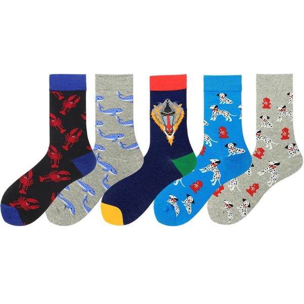

novelty combed cotton men socks funny cartoon animals dog pet lobster lion autumn winter happy socks harajuku calcetines hombre, Black