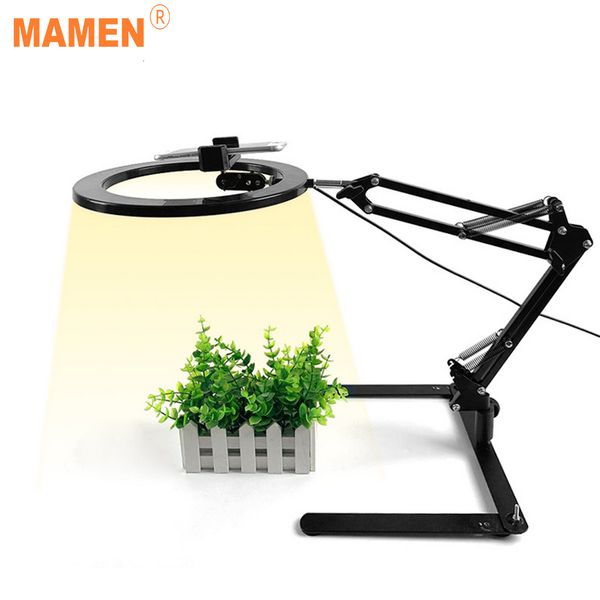 

selfie 26cm mamen ring dimmable light led video studio pgraphy lighting with long arm desktable phone holder for youtube