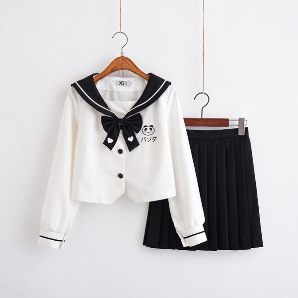 

college wind suit japan panda hear jk uniforms soft sister skirt kansai sailor suit student school uniform shirt, White