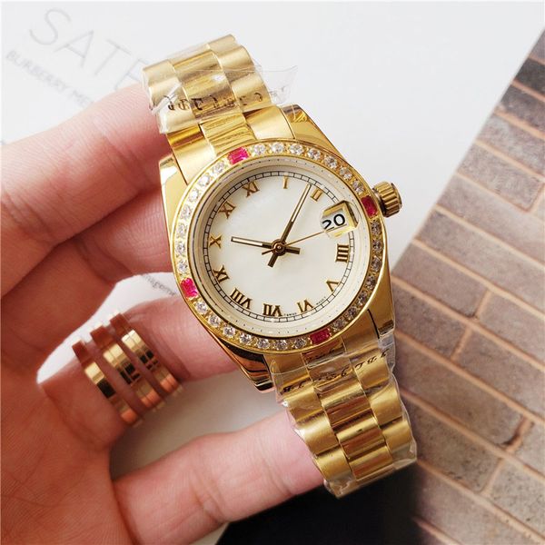 

2019 brand new gold luxury ladies designer watch diamond ring stainless steel watch automatic movement business mechanical watch, Slivery;brown