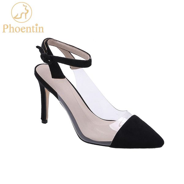

phoentin buckle strap transparent shoes pvc pointed toe super high heels woman pumps large size 45 female footwear ft648, Black
