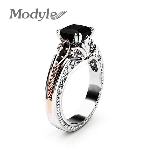 

wukalo silver&gold color fashion jewelry black cz stone flower ring for woman christmas gift dropshipping, Slivery;golden