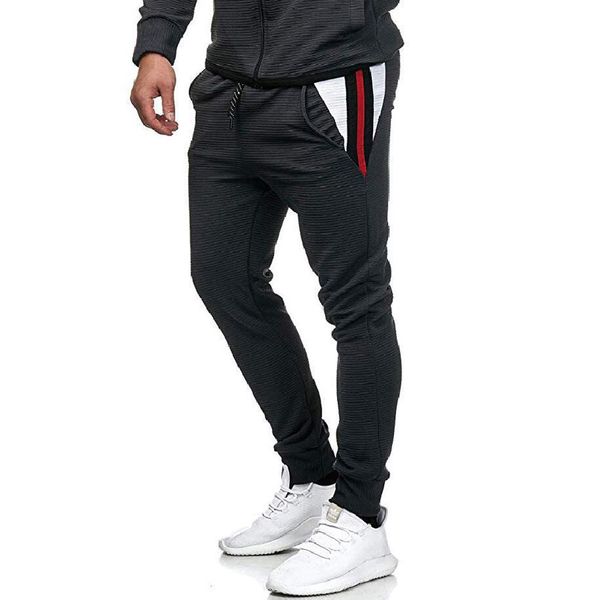 

qnpqyx men fashion sweatpants casual color side stripe new fitness trousers stitching elastic soft slim fit sports pencil pants, Black