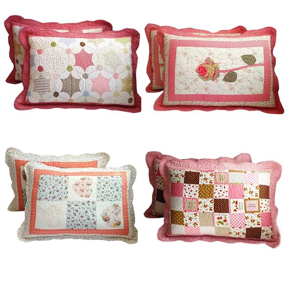 

village rose rectangle 100% cotton quilted work home living bed room pillowcase cushion cover 60 x 40 cm