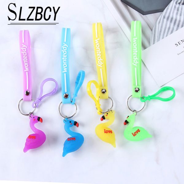 

cartoon animal duck keychain 4 color cute letter love pendant key chain keyring for women girl fashion jewelry couple gift, Silver