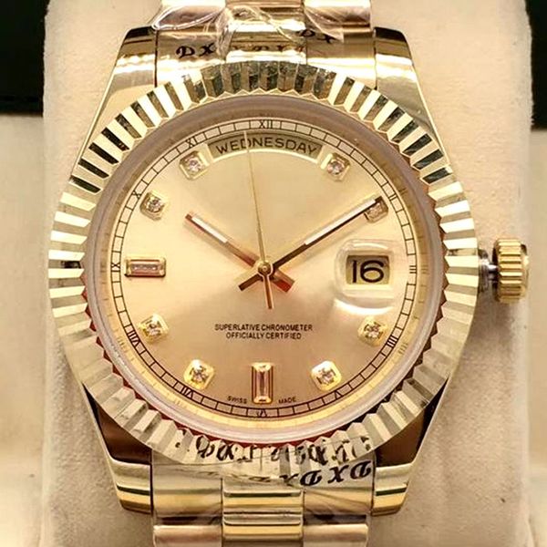

diamond luxury watch wholesale watch day daite double calendar 41mm mens watches stainless steel bezel strap wristwatches gift preferred, Slivery;brown
