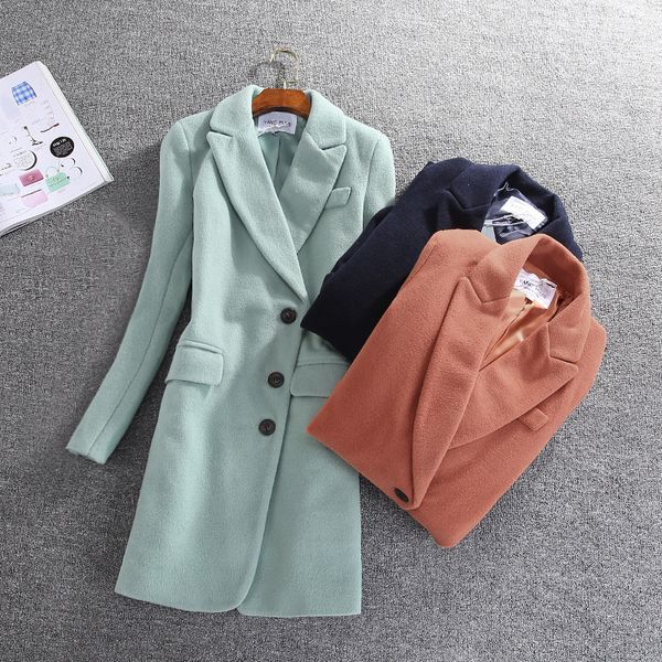 

2019 winter women long coat elegant plus size coat long female outwear navy blue green camel jackets #n20, Black