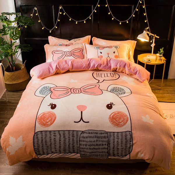 Warm Crystal Flannel Dandelion Lace Bedding Set Fleeceduvet