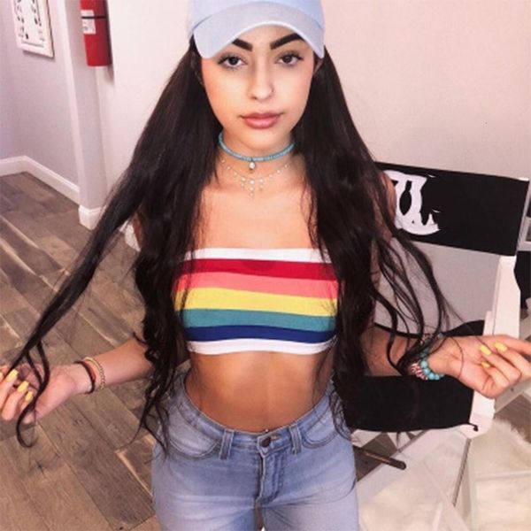 

crop womens fashion tank summer tube women strapless bustier crop stripe vest bandeau rainbow striped bralette, White