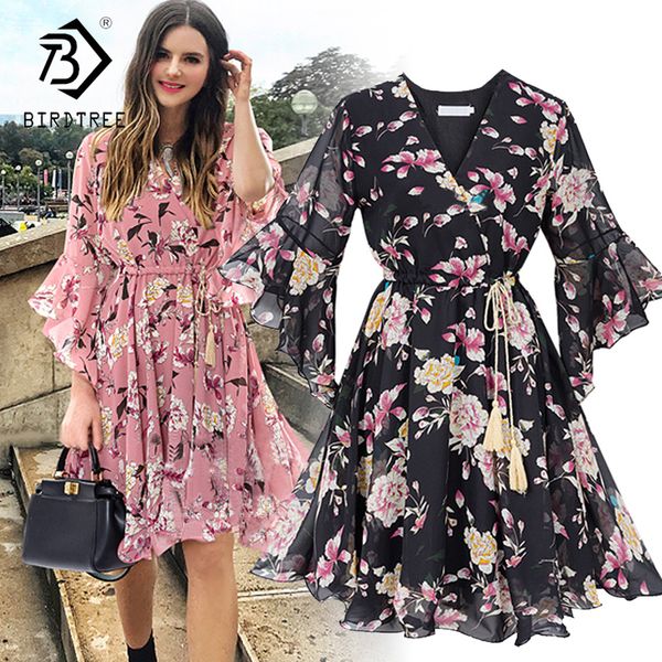 

Plus 5XL Fashion Spring Women's Dresses Female Casual Style Slim Sweet V-Neck Tie Fashion Loose Print Tops Hots