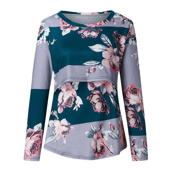 

Flower Floral Printed Pregnancy Shirt Women Nursing Maternity O-neck Long Sleeve Tops Zwangerschaps Kleding Maternity Tops