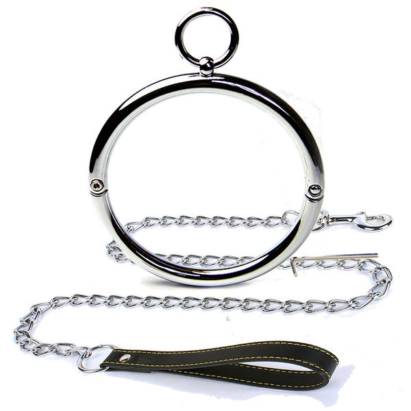 Bloqueio Collar BDSM Bondage Colar de Metal pescoço com corrente de tração da corda Slave Troca de Papel Limitações Adult Games Sex Toys Produtos para a Mulher Homens