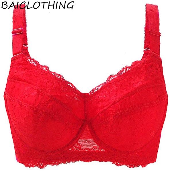 

женская регулируемый бюстгальтер полное покрытие косточках модель вверх шнурка вышивки нажимает вверх бюстгальтер нижнее белье 36 38 40 42 4, Red;black