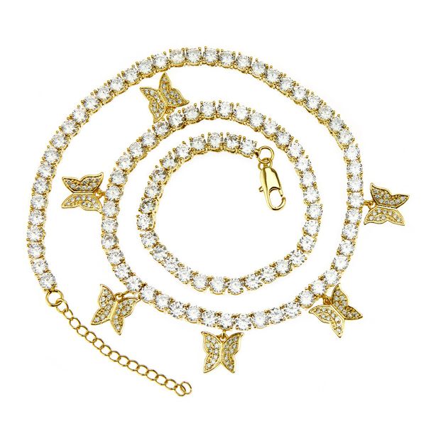 

2020 designer hip hop creative copper micro inlaid zircon butterfly single row tennis chain necklace, Black