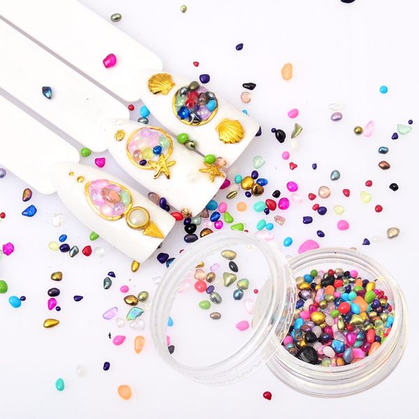 

wuf 1 box natural irregular stone nail art decorations chameleon mermaid ab small beads gemstone manicure 3d rhinestone tool, Silver;gold