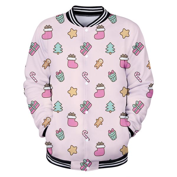 

cute girl pink christmas 3d jacket men/women 2019 casual boy/girl cartoon print santa jacket pink 3d student baseball wear, Black;brown