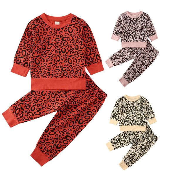 

newborn baby girl boy autumn clothes sets leopard print pullover long sleeve +pants outfits 3 colors, White