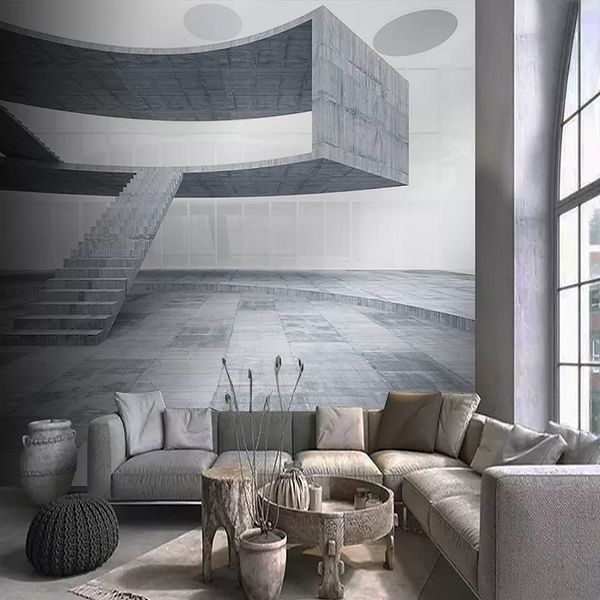 

custom large mural 3d wallpaper modern creative 3d expansion space gray living room tv back wall decor deep 5d embossed