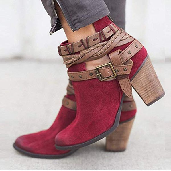 

women boots fashion casual ladies shoes boots suede leather buckle high heeled zipper snow shoes for femme, Black