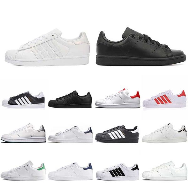 

stan smith men women casual shoes triple black white silver navy blue leather sneaker green mens designer running shoes size36-45, White;red
