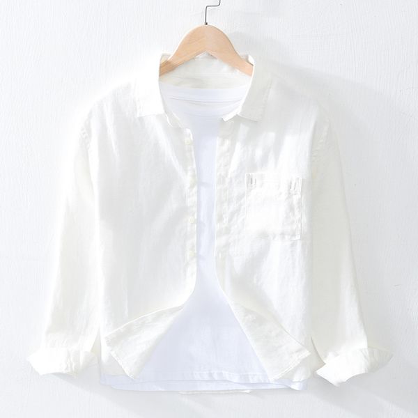 

men's casual shirts 2021 men torrid zone holiday fold-down collar pure linen shirt long sleeve breathable cool summer, White;black