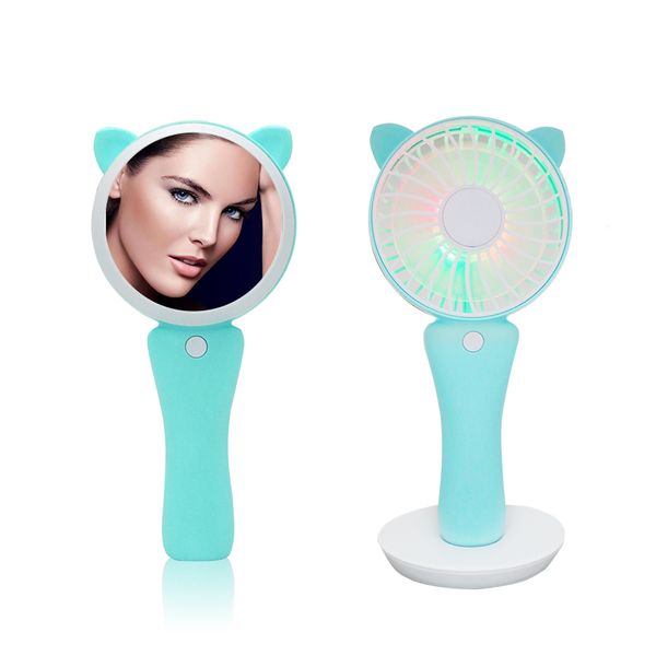 

1pcs fashion usb rechargeable handheld fan makeup mirror portable mini pocket hand mirror makeup tool for new year gift