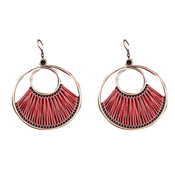 

women girls geometric round dangle earring thread pendant eardrop fabric tassel ear stud jewelry gift, Silver