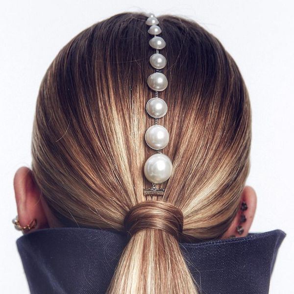 

fashion tassel imitation pearl hair comb barrette hair accessories for women metal gold head chain tiara jewelry party headwear, Golden;white