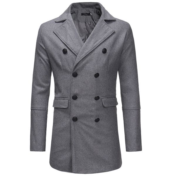 

2019 new 3 color men autumn winter warm slim long jacket long sleeve overcoat outwear trench two rows of buttons coat, White;black