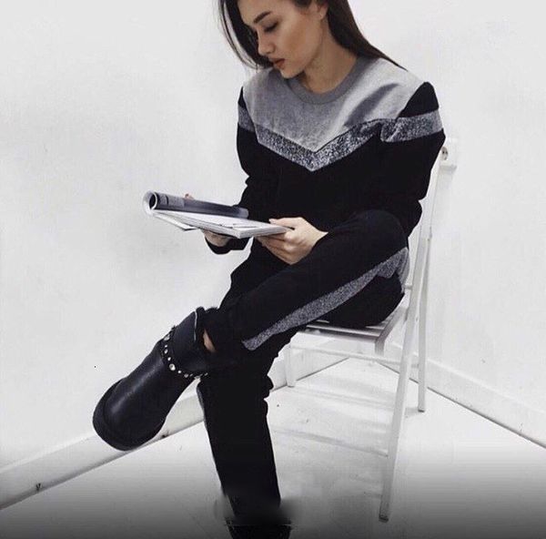 

winter fashion women suit long sleeve sweater suit round neck sportswear girls 2 piece regular set stripe pullover playsuit female, White