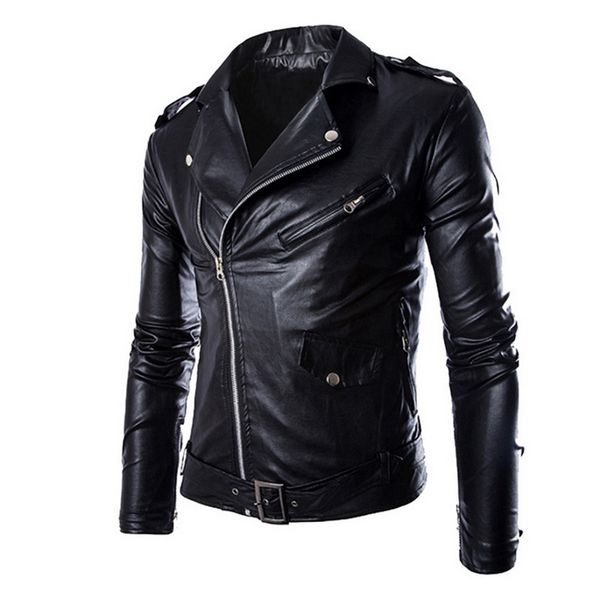 

new boutique men leather jackets mens fashion multi zippers slim coat skull motorcycle leather jacket fitness casual, Black