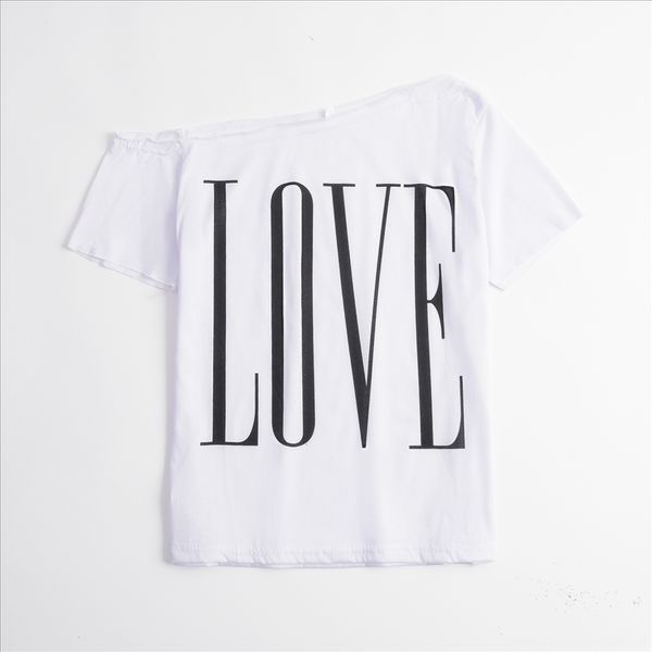 

женская большой круглый воротник короткий рукав потерять любовное письмо напечатано футболку женщин в большой круглый воротник короткий рука, White