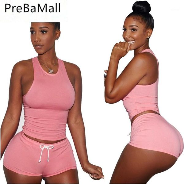 

2019 casual solid two piece set women o-neck sleeveless short pants bodycon set sportwear dropship c1231, White