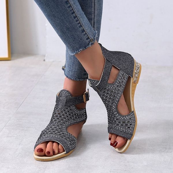 

women sandals high heel gladiator buckle strap fashion shoes woman sandalias summer breathable ladies solid peep sandals mg3, Black