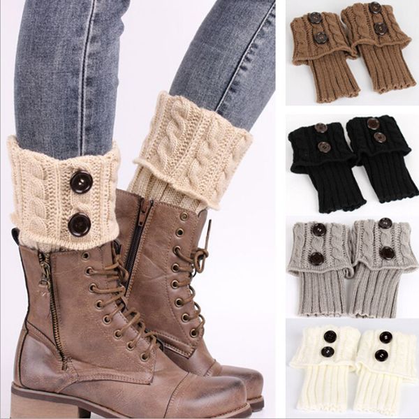 

women's leg warmer knit boot socks dotted line button er cuff socks, Black;white