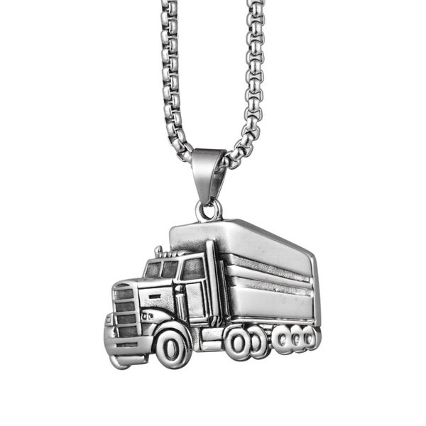 Lucky Rune Big Trucks Anhänger Halskette für Männer Frauen Hip Hop Edelstahl Kette Halskette Schmuck