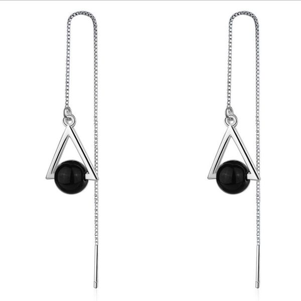 

новый длинный кисточкой треугольник уха серьги шарм черный бисер для женщин ювелирные изделия, Silver
