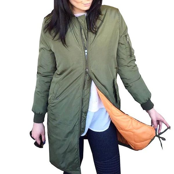 

spring army green long bomber jacket women basic coats female jacket windbreaker padded zipper outerwear new elegant, Black;brown