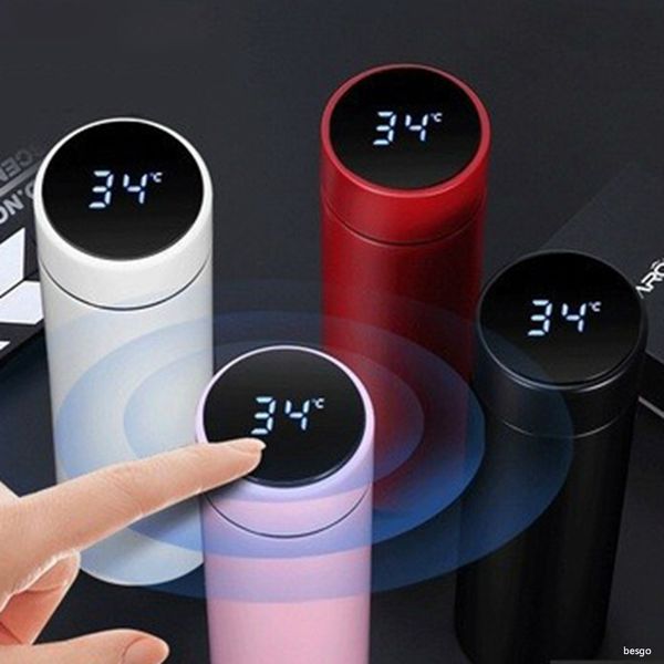 

new fashion smart mug temperature display vacuum stainless steel water bottle kettle thermos cup with lcd touch screen gift cup dbc bh3715