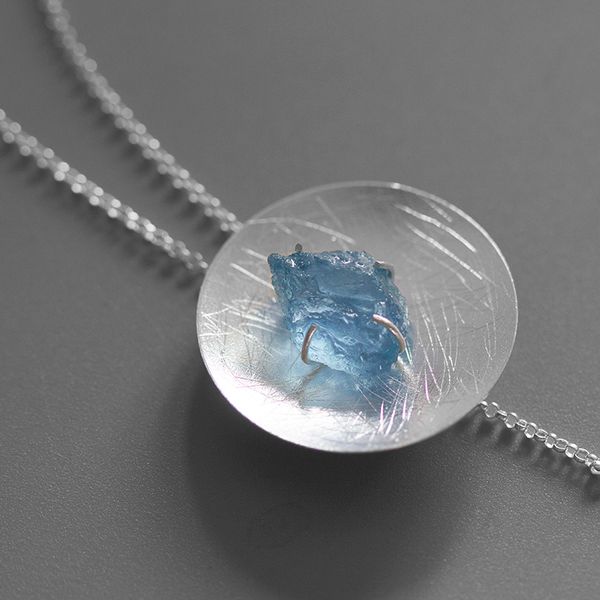 

inature natural blue aquamarine necklace pendant 925 sterling silver jewelry necklaces for women