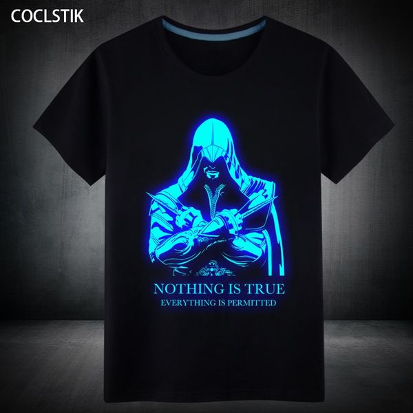 

100% Cotton Children/Adult Summer Fluorescent Assassins Creed T Shirt Male/Mens Casual Luminous Kids Short Fitness T-shirt S-5XL