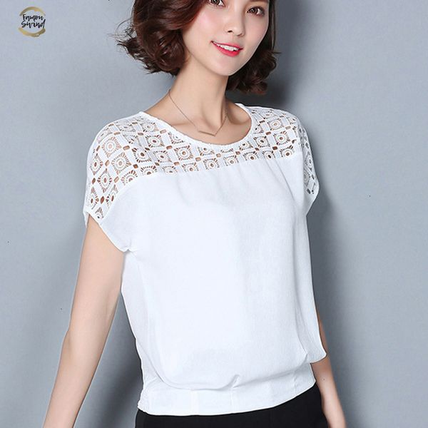 

women lace blouse white female chiffon shirt summer 2019 short sleeve blusa feminina hollow ladies blouse plus size g2