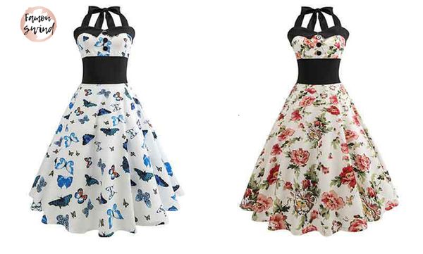 

knee length dress summer 2019 casual 50s 60s vintage dress rockabilly swing pinup women vestido party dresses designer clothes, Black;gray