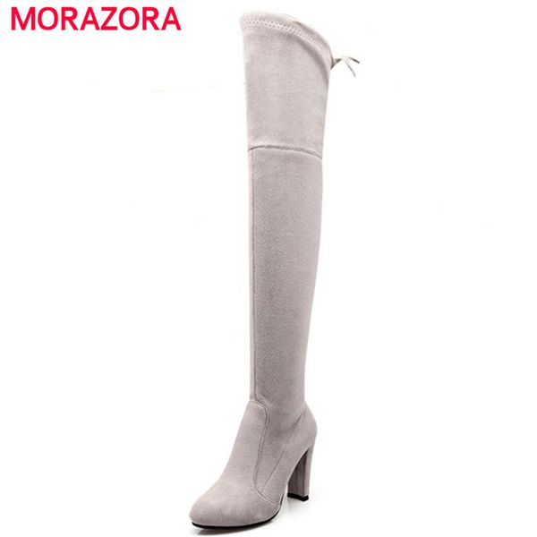 

morazora 2020 new fashion women flock thigh high boots over the knee boots stretch long high heels botas, Black