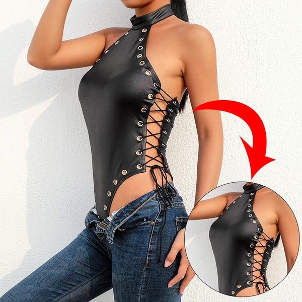 

современные девушки холтер полые талии кожаные купальники танцевальная одежда девушка гимнастика купальник боди дамы практика этап танцеваль, Black;red