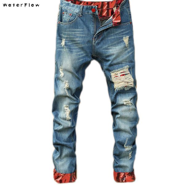 

ankle-length pants cotton denim 2019 autumn new retro hole korean jeans men trouser male plus size 28-36, Blue