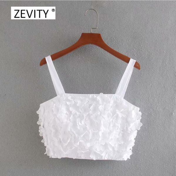 

women's blouses & shirts zevity 2021 women fashion texture white short sling blouse ladies floral appliques chic shirt back elastic fem