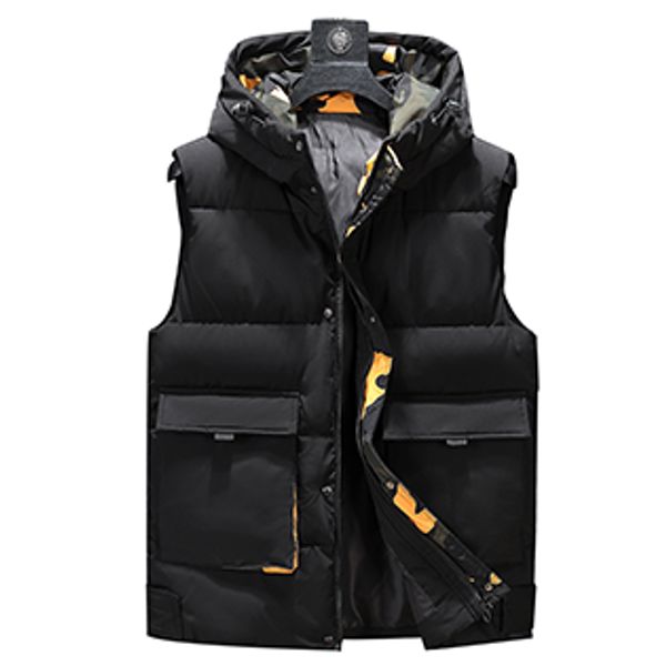 

plus size 8xl 7xl 6xl 5xl camouflage winter warm cotton vest without sleeves for men autumn male casual college thick hoodie, Black;white